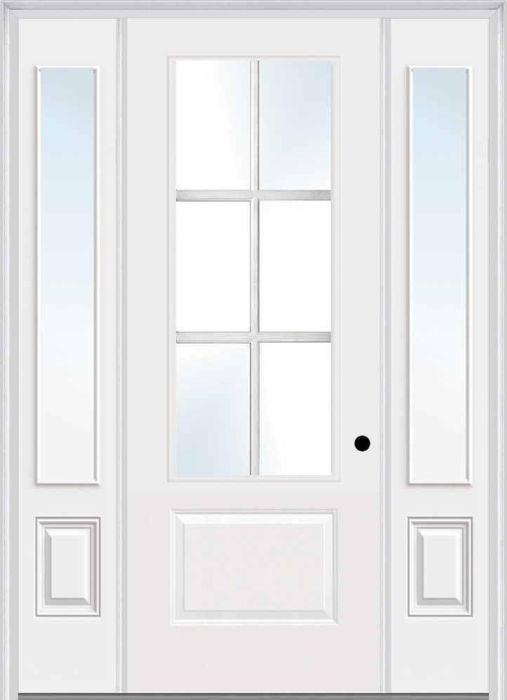 MMI 3/4 LITE 1 PANEL DIRECT GLAZED 3'0" X 8'0" FIBERGLASS SMOOTH PRO CLEAR GLASS EXTERIOR PREHUNG DOOR WITH 2 3/4 LITE 14 INCHES SIDELIGHTS 608